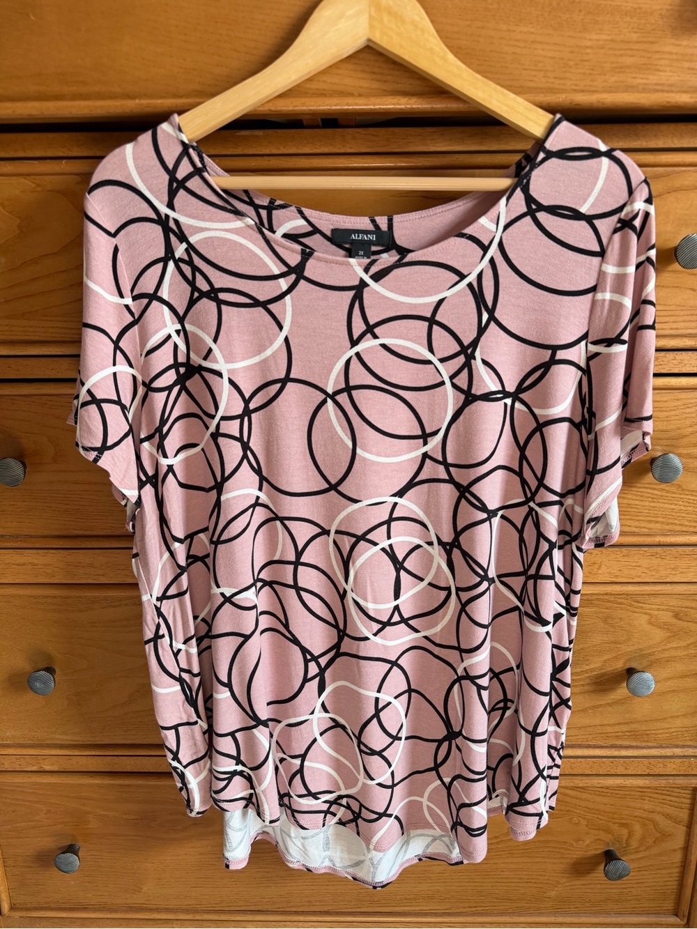 Blush Pink Abstract Circle Print Womens Top Artsy Modern Minimalist Chic Size 2X